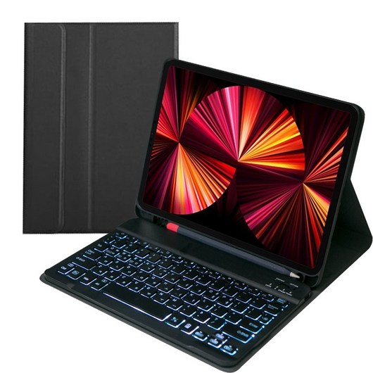 SDIC 아이패드 백라이트 블루투스키보드 케이스, 검정