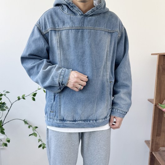 남자 겨울 기모 양털 루즈핏 데님 청 아노락