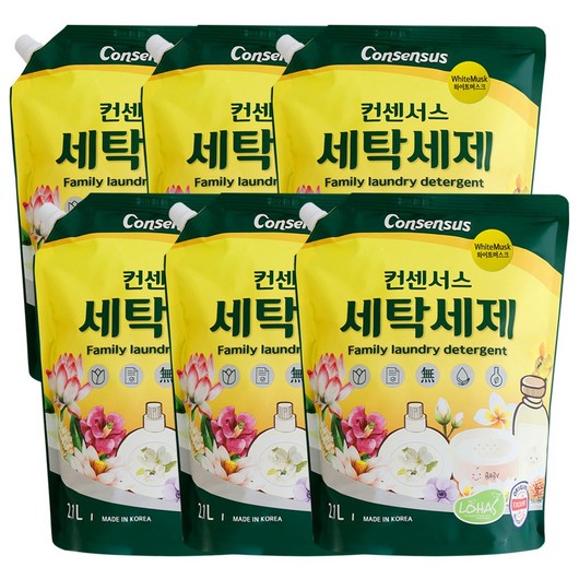 컨센서스 표준형 세탁세제 화이트머스크 2L(리필) x6개, 6개, 2L