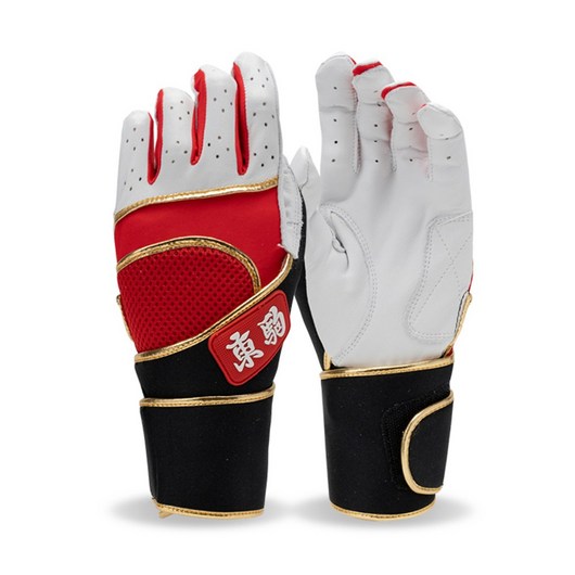 도쿠마 손목 밴딩형 양가죽 야구 배팅장갑, 블랙+레드, 1개