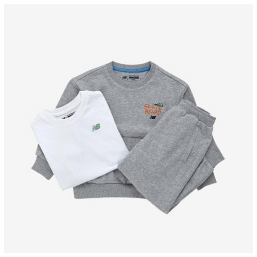 [뉴발란스] 키즈트레이닝세트 NQJ NK9YE1106U-AC Essential_ 스케이트보드 일러스트 3PCS 맨투맨 셋업