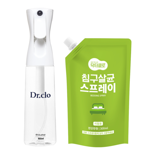 닥터클로 침구소독스프레이 뿌리는소독제 이불살균 대용량300ml, 세트(리필 파우치 1개+전용 스프레이 용기 1개), 300ml, 1개