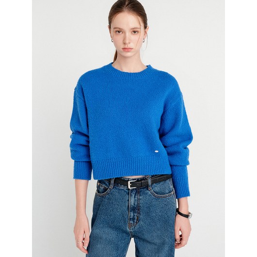 LOOKAST 콜린 울 부클 크롭 니트 블루 / COLIN WOOL BOUCLE CROP KNIT BLUE