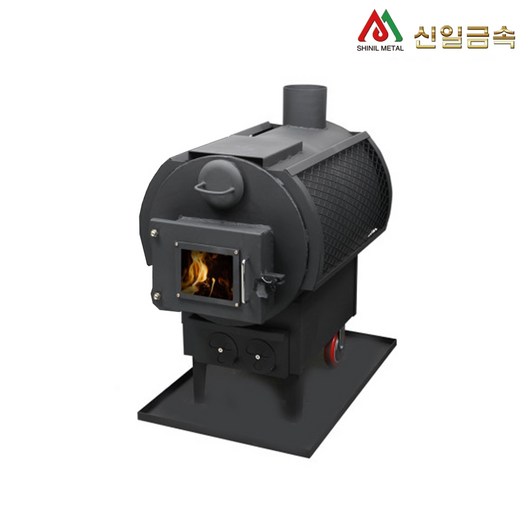 신일금속 펜션 야외용 장작나무 화목난로 이동식 바퀴 군고구마 SL-110M 20평 연통 난로