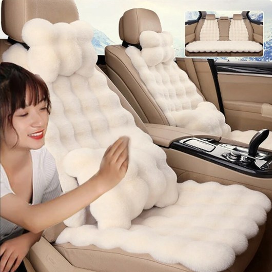 인조토끼털 차량용 방석 겨울 치량용 시트 등받이 카시트 털방석, 앞좌석벙석 블랙1p, 1개