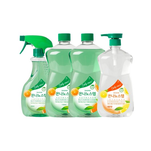 은나노스텝 시즌3 다용도 세정제 4종 세트 (550ml 1개 + 1100ml 리필 2개 + 1100ml 주방 택1), 레몬향 주방세제