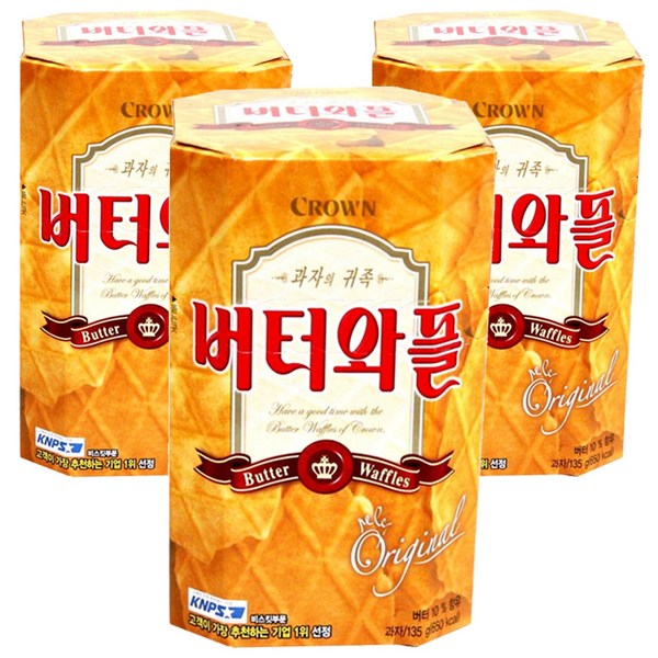 크라운 버터와플, 135g, 3개