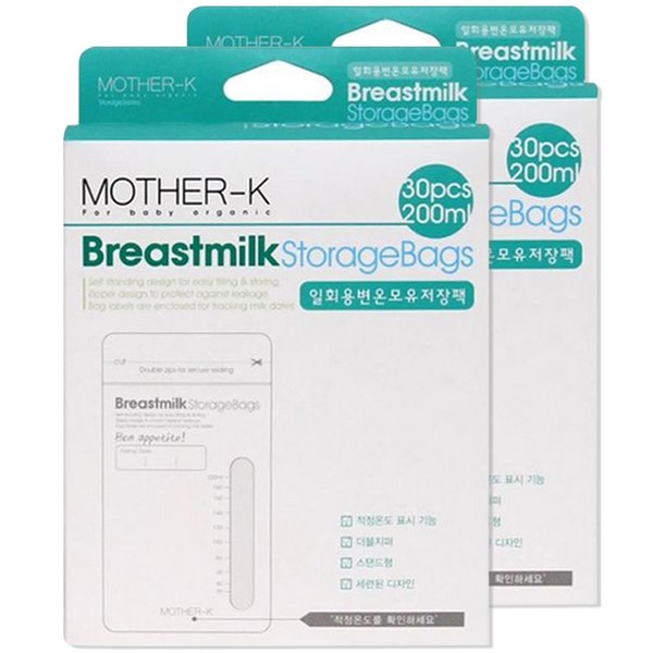 마더케이 일회용 변온 모유 저장팩 200ml, 30매, 2개