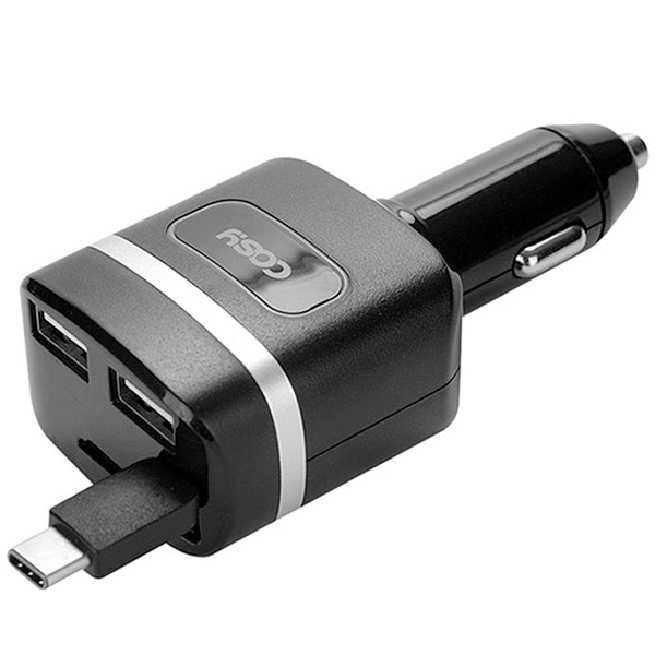 코시 타입C 원터치 자동감김 차량용 충전기, CGR3155AT, 블랙