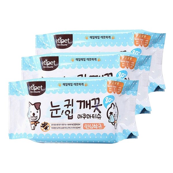 에티펫 반려동물용 눈귀입 깨끗 아쿠아티슈 80p, 300g, 3개