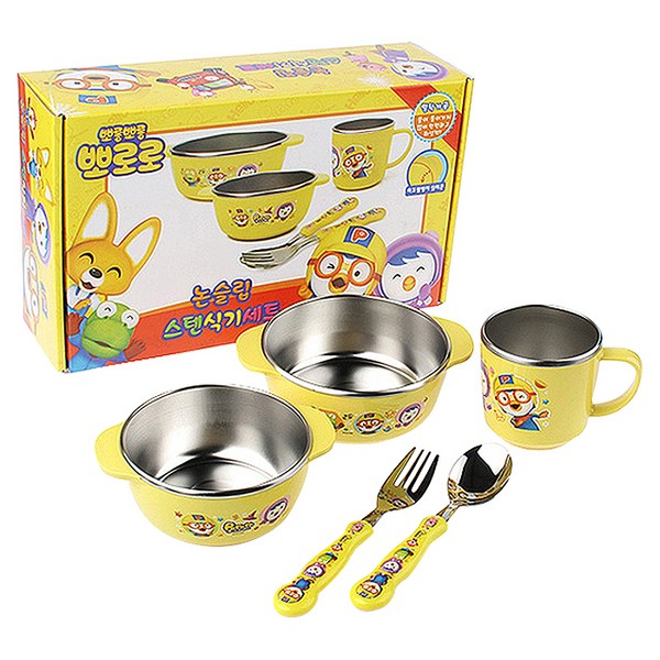 뽀로로 논슬립 스텐식기세트, 혼합색상, 식기 5종, 1세트