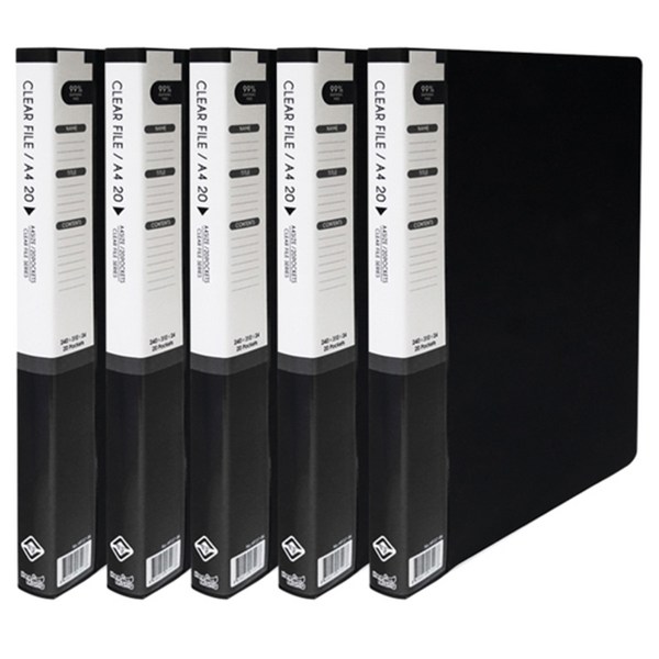 희망사무포인트 클리어 파일 20매 보급형, 검정, 5개