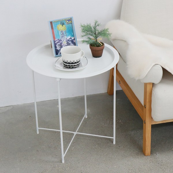  팬물산 로렌 원형 사이드 테이블, 화이트 