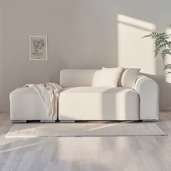 퍼리든 뮤즈 패브릭 2인용 소파 팔걸이 좌형 + 쿠션 2p + 스툴 방문설치, 아이보리