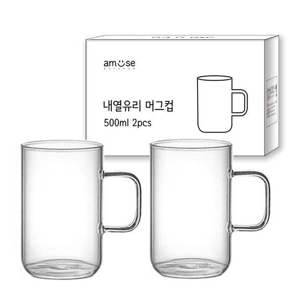 어뮤즈키친 내열유리 머그컵 500ml, 2개