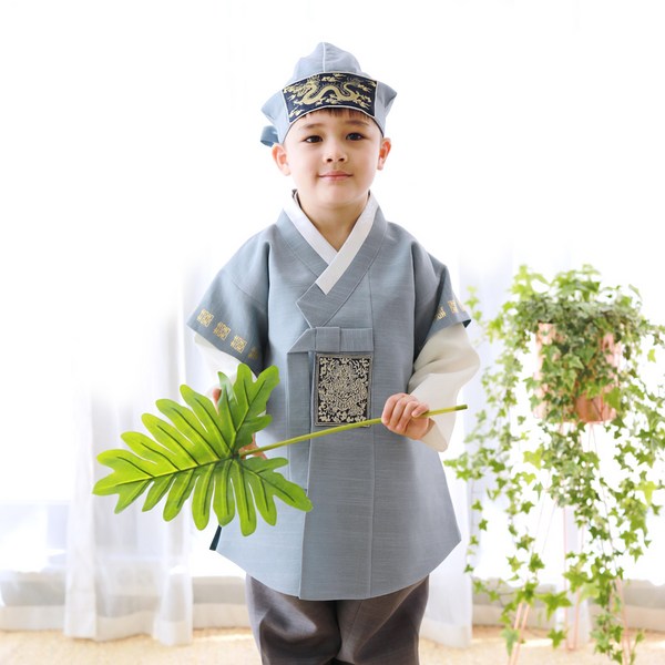 아가명주 남아용 금박미르도령 한복