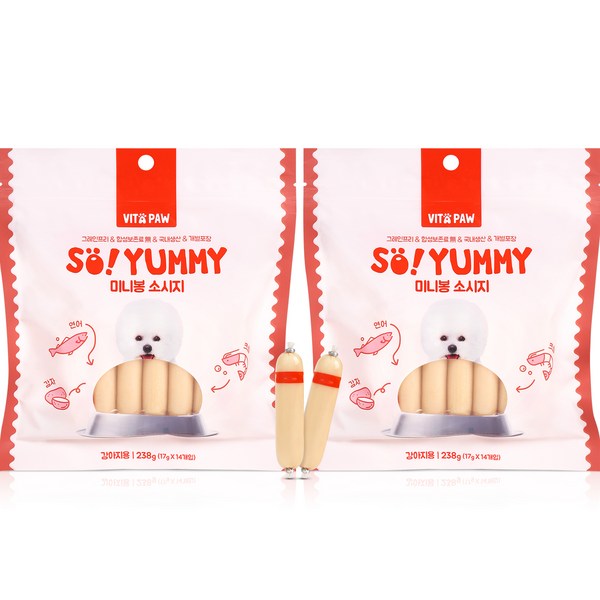 비타파우 강아지 쏘야미 미니봉 소시지 간식, 혼합맛(연어/크릴), 238g, 2개