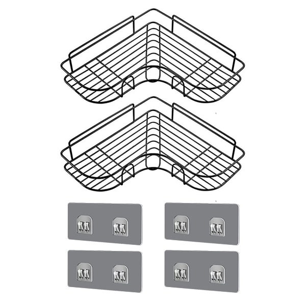 스타리움 무타공 코너 접착식 욕실 선반, 블랙, 2개