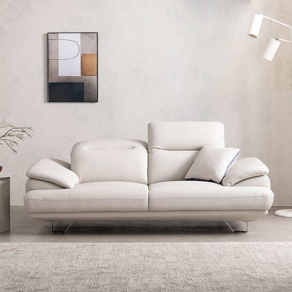  우아미가구 티앙 3인 무빙헤드 가죽 소파+쿠션1p 방문설치, 라이트그레이 