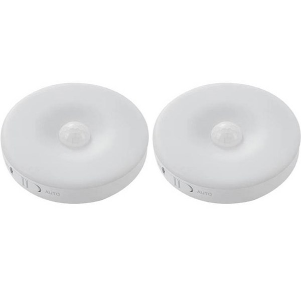노바리빙 무타공 부착식 USB 충전식 무선 원형 센서등, 화이트, 2개