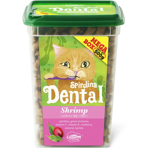캣템 고양이 스피루리나 덴탈 이빨과자 대용량 메가박스, 쉬림프, 500g, 1개