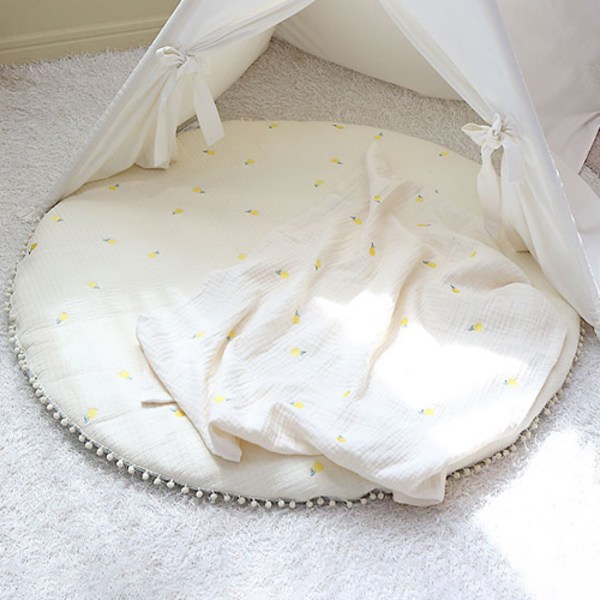 화모 베이비 프리미엄 거즈자수 원형러그, 달빛 튤립, 1개