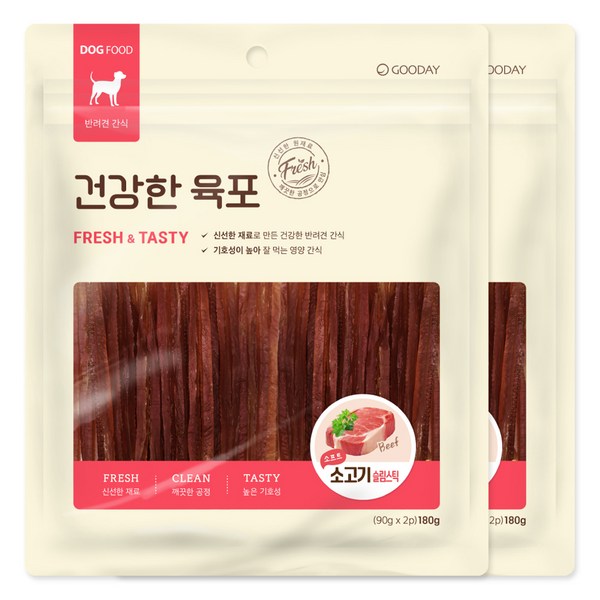 굿데이 강아지 건강한 육포, 소프트 소고기 슬림..., 180g, 2개