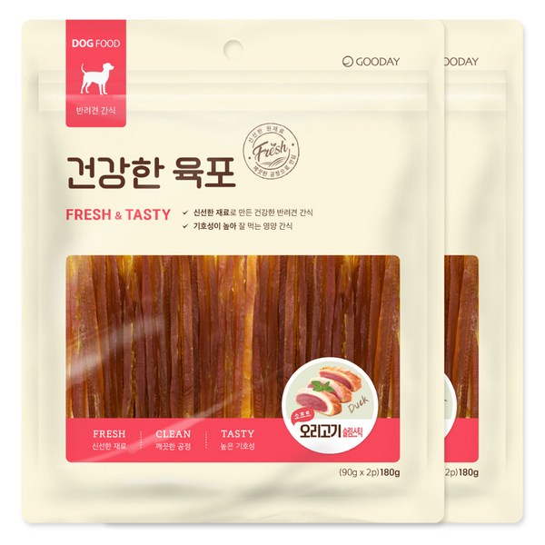 굿데이 강아지 건강한 육포, 소프트 오리고기 슬..., 180g, 2개
