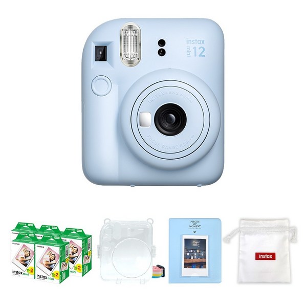인스탁스 즉석카메라 파스텔블루 + 미니필름 100p + 투명케이스 + 마카롱2단앨범 랜덤발송 + 로고파우치 랜덤발송 세트 instax mini 12