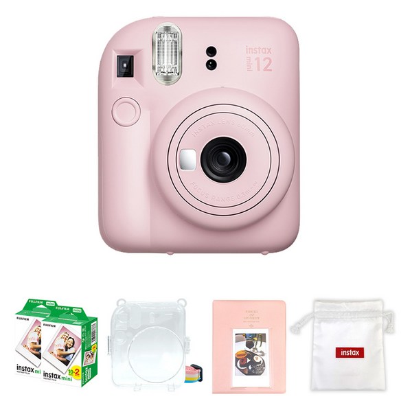 인스탁스 미니12 즉석카메라 블로썸핑크 + 미니필름 40p + 투명케이스 + 마카롱 2단 앨범 랜덤발송 + 로고파우치 랜덤발송 세트