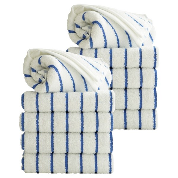 타월톡톡 시크라인 스트라이프 호텔 선염타월 190g 코마사, 블루, 10개