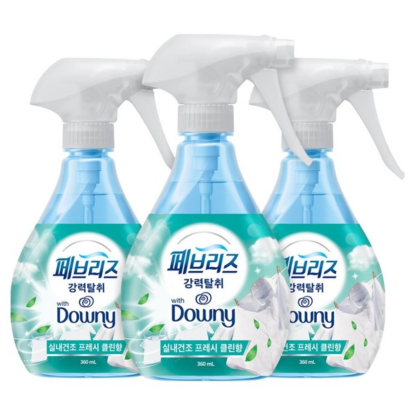 페브리즈 섬유탈취제 다우니 실내건조 프레시클린향 본품, 360ml, 3개