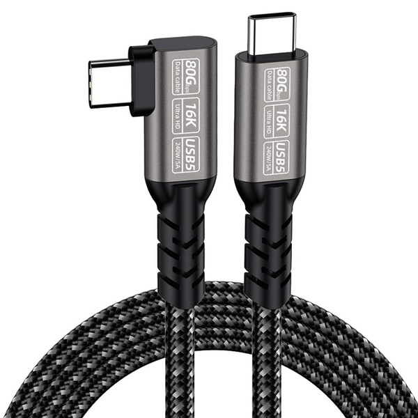 YTEK 썬더볼트5 호환 80Gbps 16K USB4 v2.0 꺾임형 케이블 240W YT-U4V2-200AB