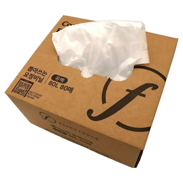 페어리테이블 요정비닐 뽑아 쓰는 재활용 분리수거 비닐봉투 유백 80p, 80L, 1개