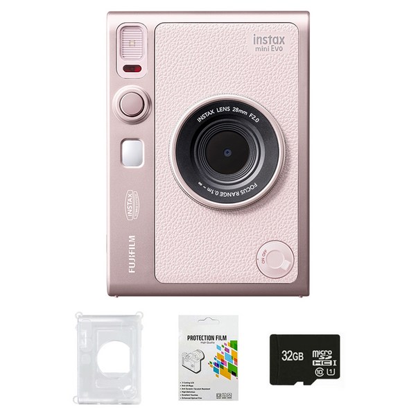 인스탁스 미니에보 즉석카메라 젠틀로즈 투명 케이스 32G 메모리 보호필름