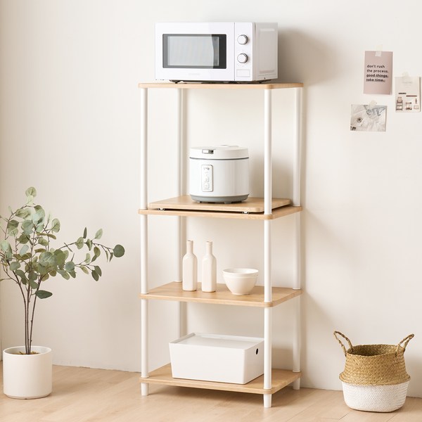 가구레시피 조립식 스마트 렌지대 스탠드선반, 오크화이트, 4단
