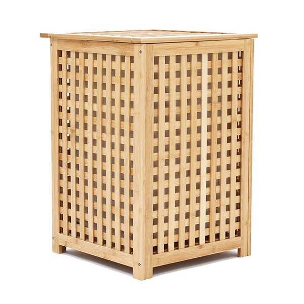 바네스데코 대나무 햄퍼 빨래바구니 겸 수납 협탁, 라이트 브라운