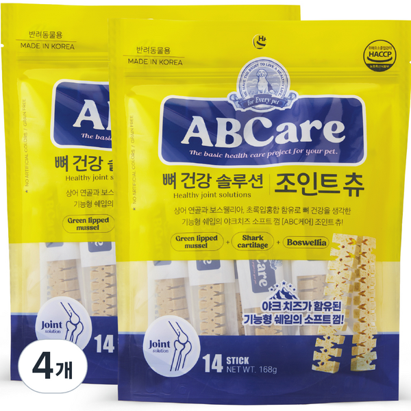  ABCare 강아지 뼈 건강 솔루션 기능성 소프트 츄 덴탈껌 14p, 조인트, 168g, 4개 