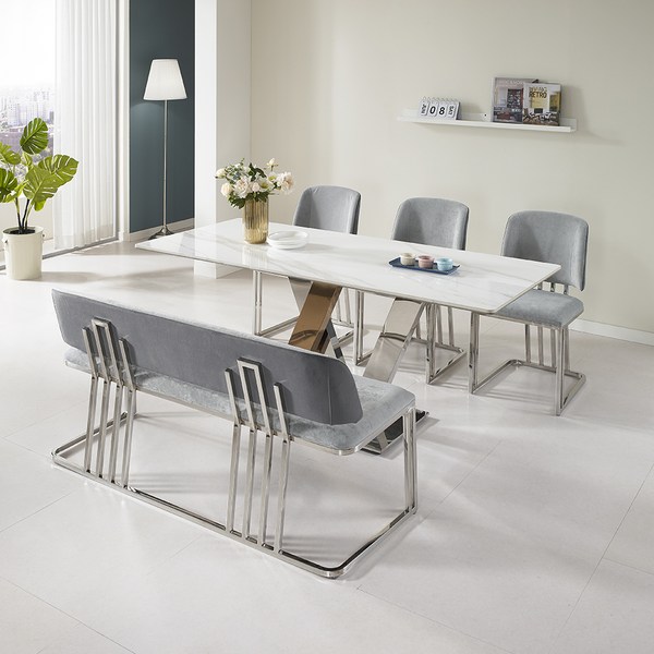 로드퍼니처 랜디 식탁의자세트 6인용, 화이트 + 그레이