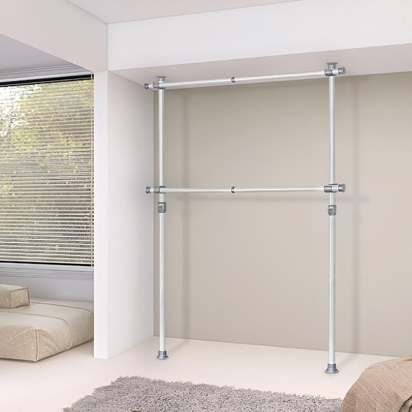 가화홈시스 38mm 굵은기둥 와이드가로봉 2단 행거 B2200, 아이보리(기둥), 그레이(부품)