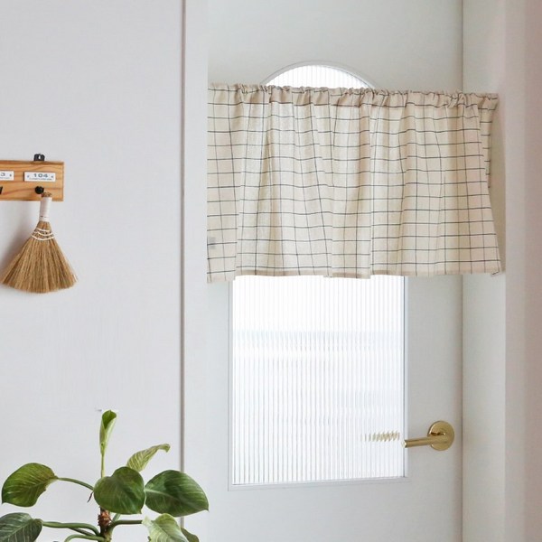 데코토닉 코지 윈도우체크 베이지 바란스커튼