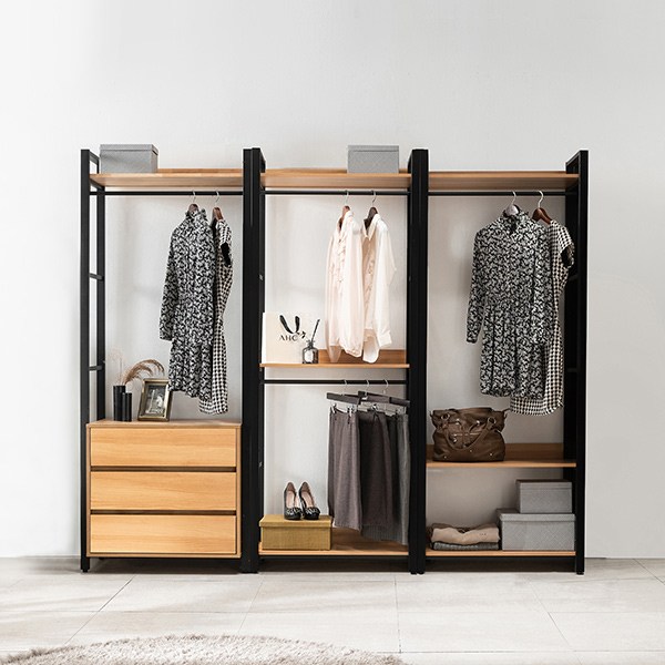  잉글랜더 NEW 베를린 드레스룸 행거 2400 풀세트 1단행거 + 2단행거 + 3단 서랍장 행거 방문설치, 오크 + 블랙 