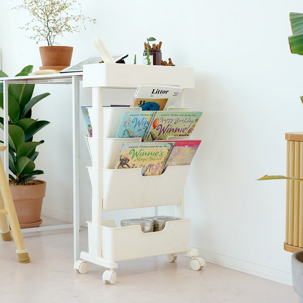 보노하우스 모던 슬림 북 트롤리 수납 정리함 5단, 화이트