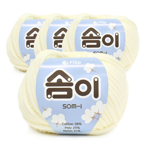  쎄비 솜이 패브릭얀 뜨개실 65g x 4p, 아이보리, 4개 