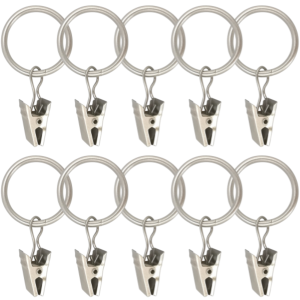  논슬립 커튼링 + 집게 세트 3.5cm, 10세트, 실버 