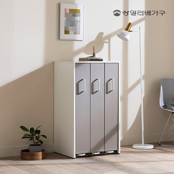  상일리베가구 컬렉터 3단 낮은 슬라이딩 만화책장, 화이트_좌형 