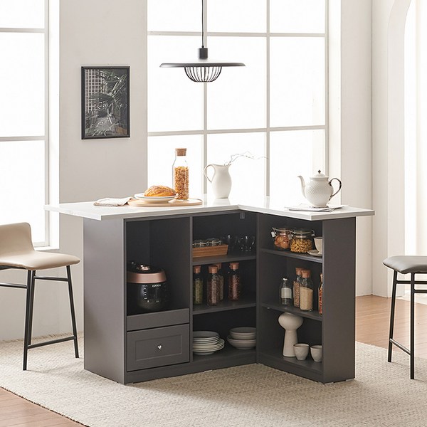 나무뜰 올리브 확장형 오픈 수납장 홈바 아일랜드 식탁 MWF141C, 본체:그레이 좌측형+상판:올화이트