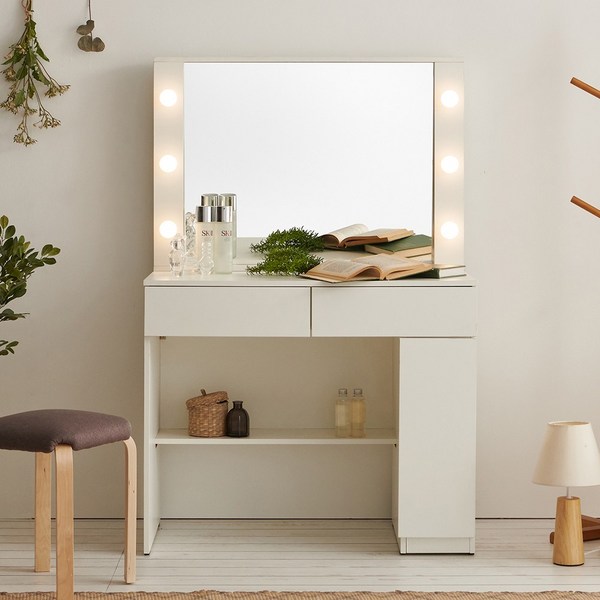  보니애가구 루나 900 헐리우드 LED 조명 화장대, 화이트 