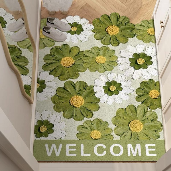 세로 꽃밭 극세사 자라홈러그 식탁밑 호텔 발수건 엠보싱 어서오세요 리본 세계지도 정사각형 집들이 선물, 녹색 및 흰색 세로_120X150CM