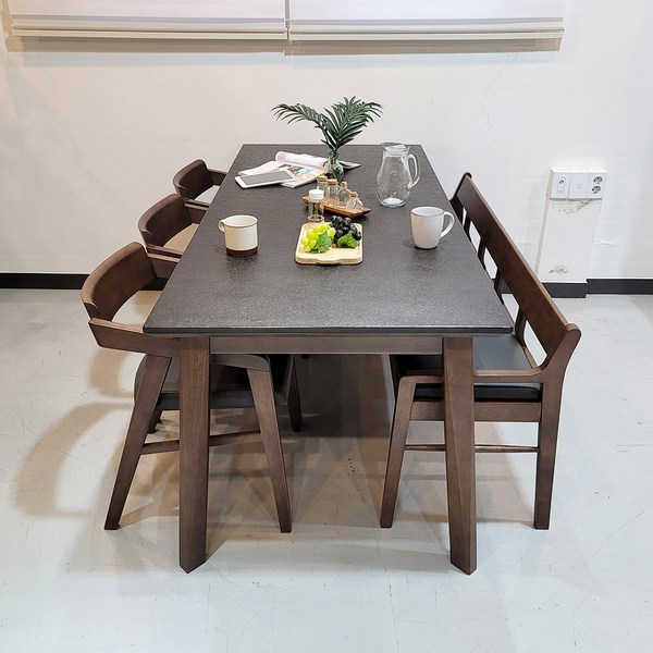  르몽드가구 케인 천연 화산석 6인용 화산석식탁세트(벤치세트)(의자 3개+3인벤치), 월넛브라운 